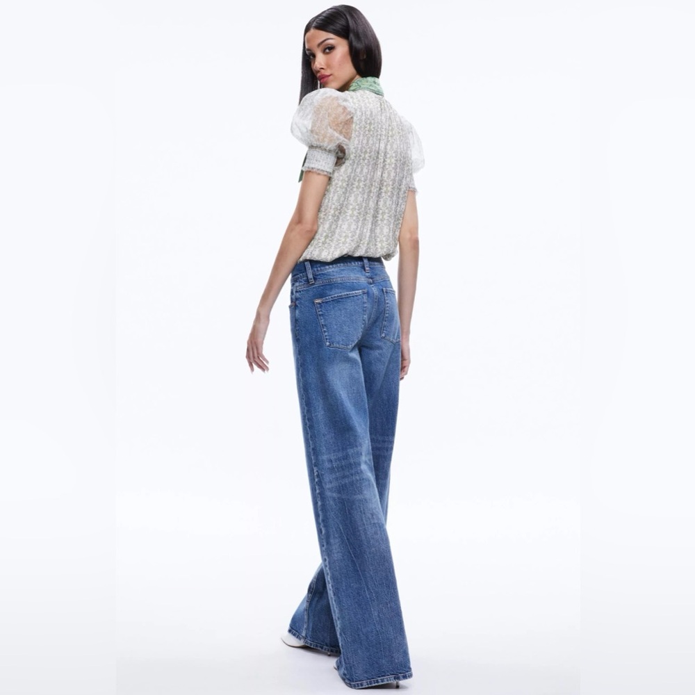 NWT $395 Alice + Olivia Brentley Tie Neck Puff Sleeve Blouse - Picture 4 of 8